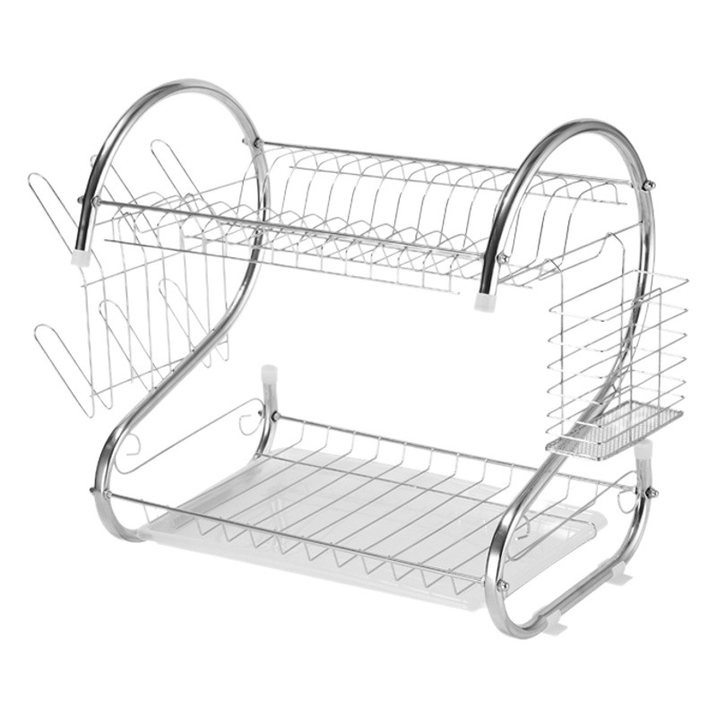Estante de Almacenamiento para Cocina, Escurridor de Platos de Acero Inoxidable, Tubo de Acero en Forma de S, Doble Capa, Suministros de Almacenamiento, Estante de Metal, Fabricante