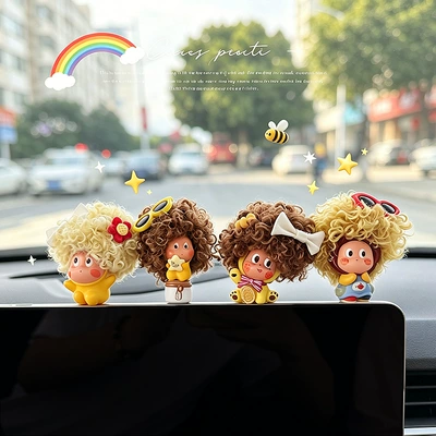 2026 New Style Afro Hair Car Dashboard Decoration Screen Display Car Interior Decoration Cute Female Influencer (Car ornaments) - afro-pilot-apple-man-wishing-bottle-lucky-pudding-comes-with-stickers