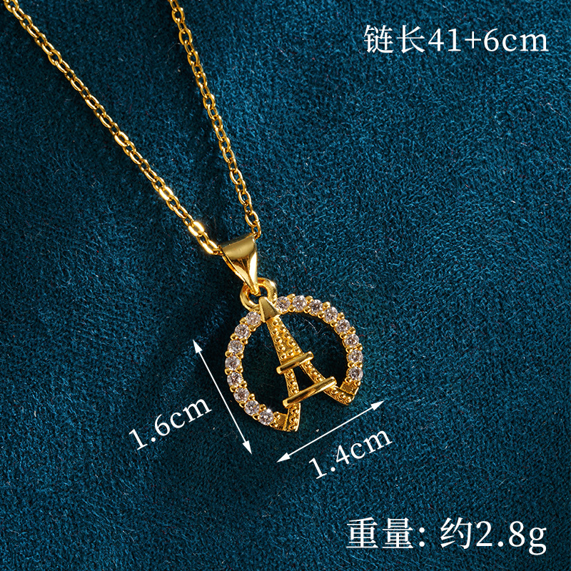 Collar de oro de arena vietnamita simple y alta sensación de aretes de la torre Eiffel lujoso ligero para mujeres no se desvanecerá el suministro de joyas