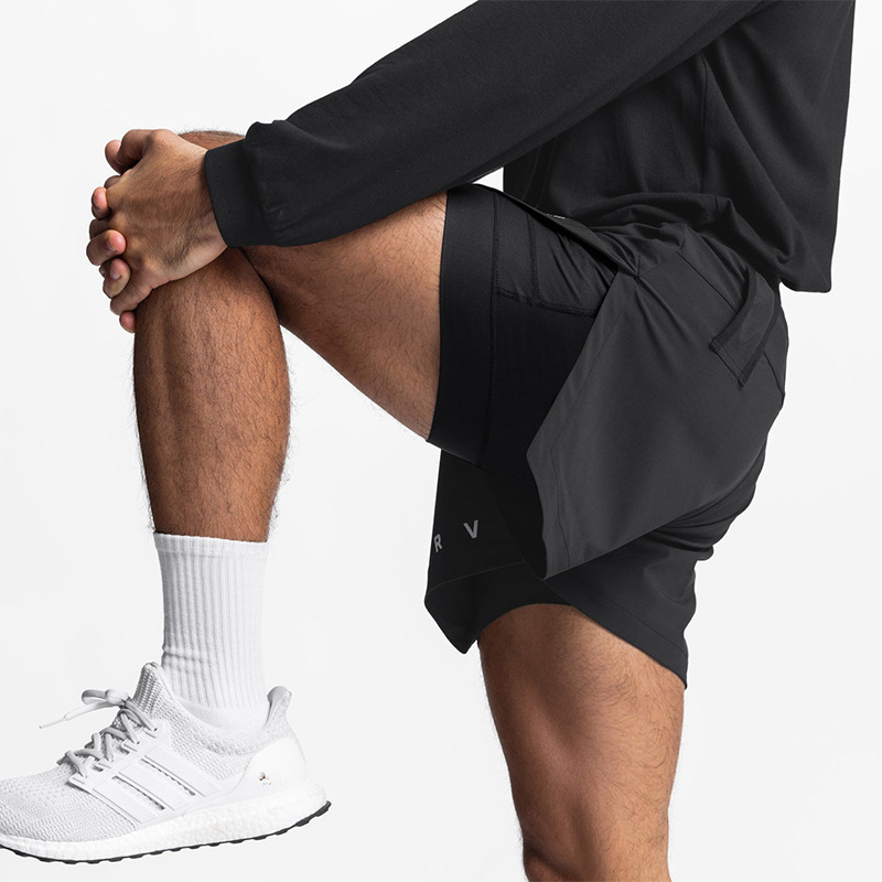 Cross-Border Men's Clothing Summer Men's Shorts Large Size Double-Layer Sports Men's Quick-Drying Breathable Five-Quarter Pants Quick-Drying Shorts for Men