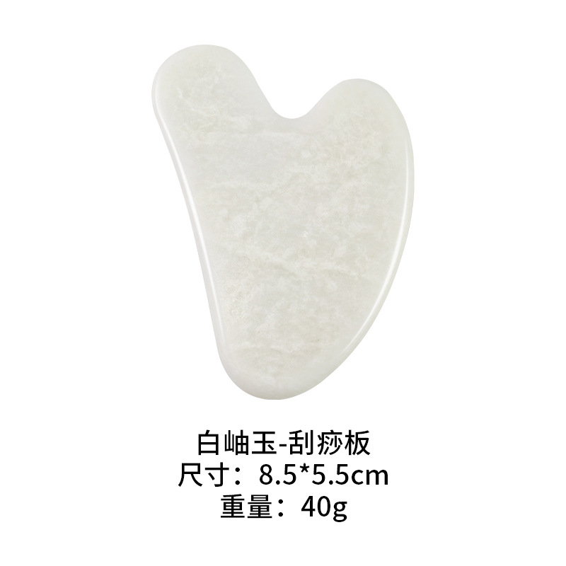 Tabla de gua sha de jade en stock, tabla de gua sha de nefrita en forma de corazón para belleza facial, masajeador con rodillo para uso en todo el cuerpo.