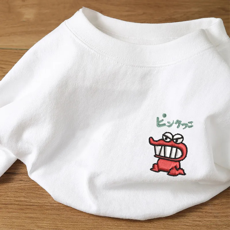 100 Cotton Short Sleeve T-shirt Female Niche Crocodile Print Letter White Commuter Summer Loose Couple Top for Men