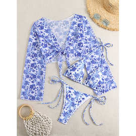 2025新款外贸三点式分体比基尼女泳衣性感挂脖系带泳装bikini 05