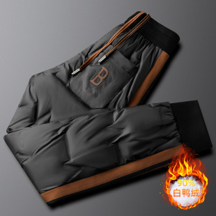 Light Luxury, Thin, Soft, Casual down Pants for Men, Slim Fit Winter Windproof and Warm White Duck down Pants