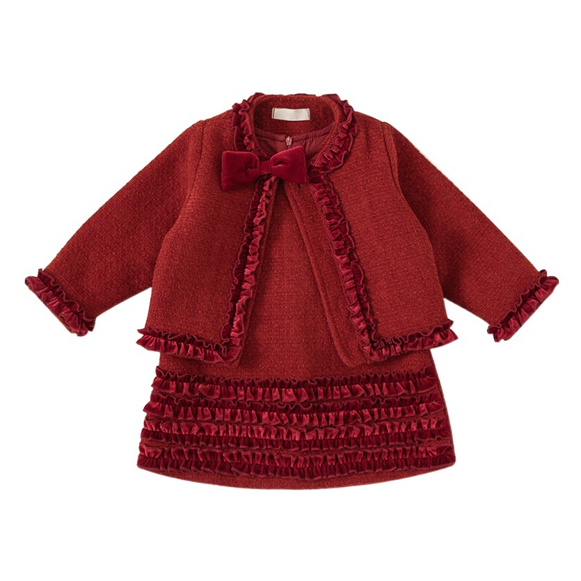 Ropa infantil Youbao, conjunto de dos piezas estilo Chanel para niñas, traje rojo para el Año Nuevo, vestido de cumpleaños, ropa de princesa