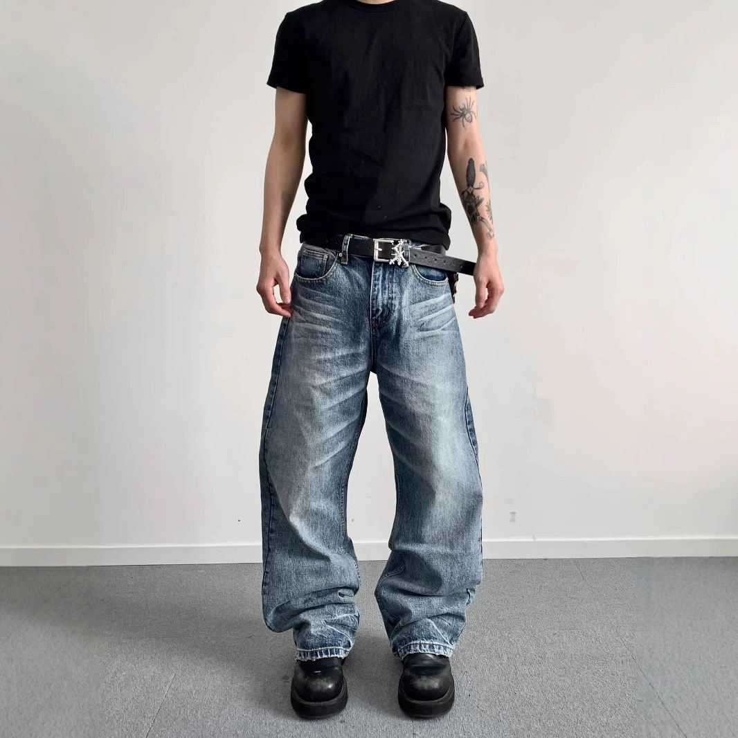 EME мужская серия Bull King Летняя стирка трехмерный натуральный силуэт кошки должны чувствовать себя как старые изогнутые джинсы