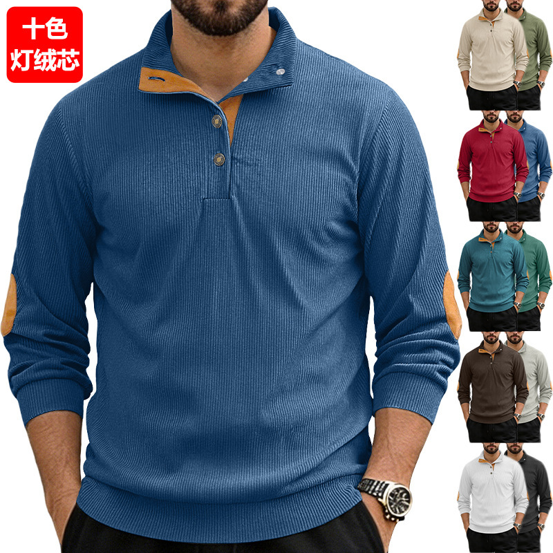 Independent Brand Cross-Border Men's Clothing Henry Collar Corduroy Color-Block Long-Sleeve Heavyweight Sweatshirt Plus-Size Casual American-Style Sweatshirt