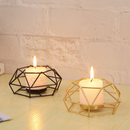 ins style European iron metal hexagonal candlestick atmosphere ornament black candle pedestal decoration aromatherapy container
