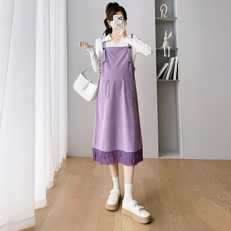 Одежда для беременных Весенняя одежда костюм платье Модное приталенное модное платье для мамы на весну и осень Модное платье из двух частей на подтяжках