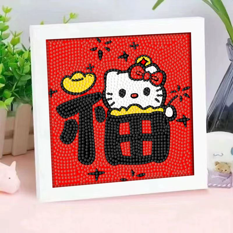 Кристальная вышивка DIY (Kuromi & KT Cat) 17×17 см фоторамка, набор наклеек в стиле мультфильма с полным заполнением