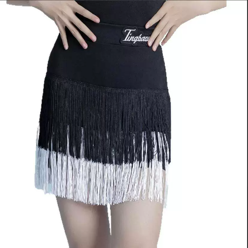 Women's Latin dance tassel skirt dance practice skirt professional grade examination competition encrypted tassel short skirt sexy hot girl