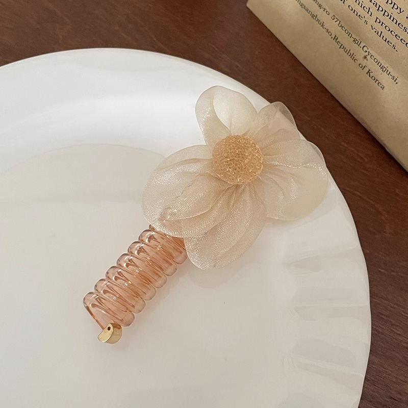 Banda de pelo de malla de alto grado temperamento femenino flor rhinestone línea telefónica cuerda de pelo accesorios para el cabello 2024 nueva cuerda de pelo de cola de caballo alta