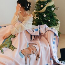 马上有钱 秋冬双面仿生羊毛绒毯保暖印花牛奶绒披肩毯居家沙发毯