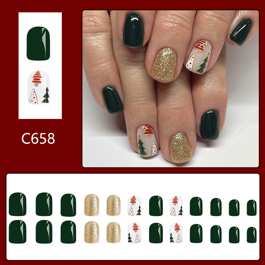 Short Shiny Oval Square Armor 2024 New Christmas Colorful Christmas Tree Dark Green Glitter Wear Armor 24 Pieces_voghion.com