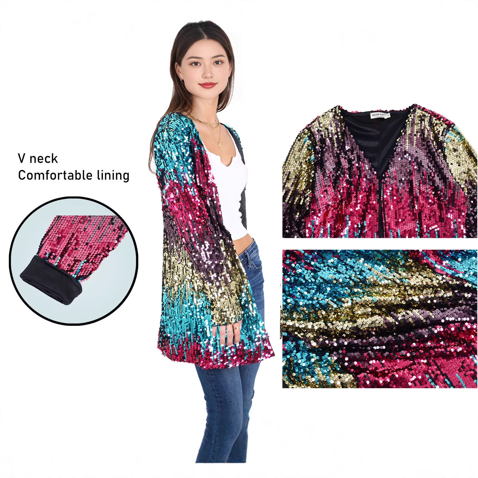 Chaqueta Blazer de Lentejuelas para Mujer de Poliéster Casual