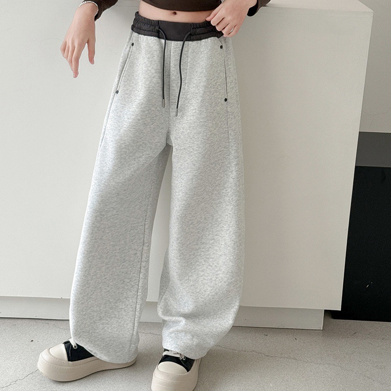 女童四色卫裤2025秋装美式撞色松紧腰拼接弯刀裤休闲阔腿运动裤子|undefined