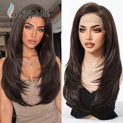 Lace假发女全头套中分层次内扣13*6手织进口高温日本丝长卷发wigs