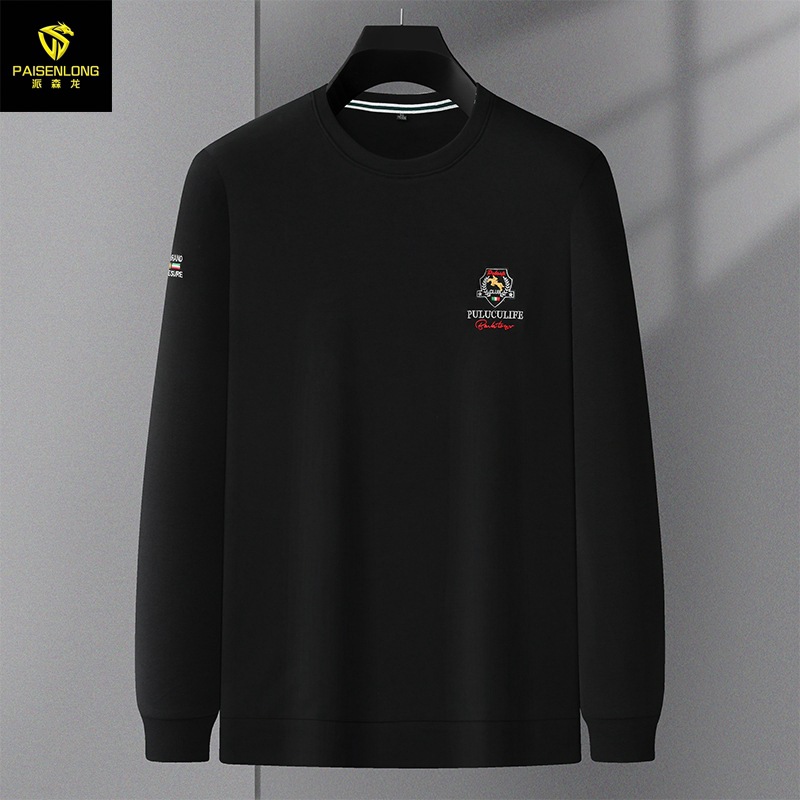 Paisenlong 고급 중년 남성용 긴팔 플러스 사이즈 비즈니스 자수 순면 티셔츠 캐주얼 라운드 넥 스웨터 남성 탑
