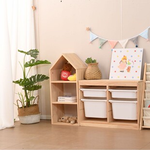Ins Scandinavian Kidsren's Room Small House Solid Wood Bookshelf Floor-Standing Multi-Layer Storage Rack Baby Toy Storage and Organization Rack