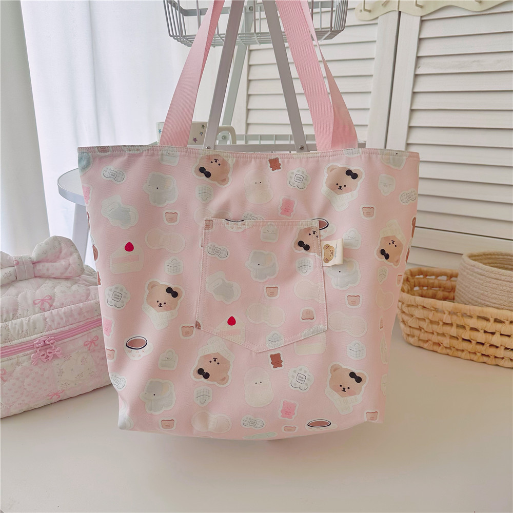 Niche Large Portable Canvas Bag, Handmade Computer Bag, Tutoring Bag, Cute Printed Student Women's Shoulder Bag, Handbag