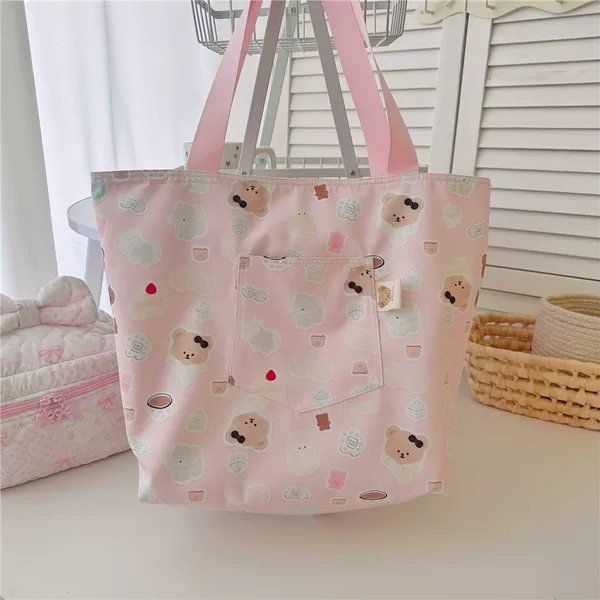 Niche Large Portable Canvas Bag, Handmade Computer Bag, Tutoring Bag, Cute Printed Student Women's Shoulder Bag, Handbag