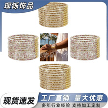 源头工厂 欧美爆款 9 件套碎金银手镯 透明硅胶闪钻跨境专供手镯
