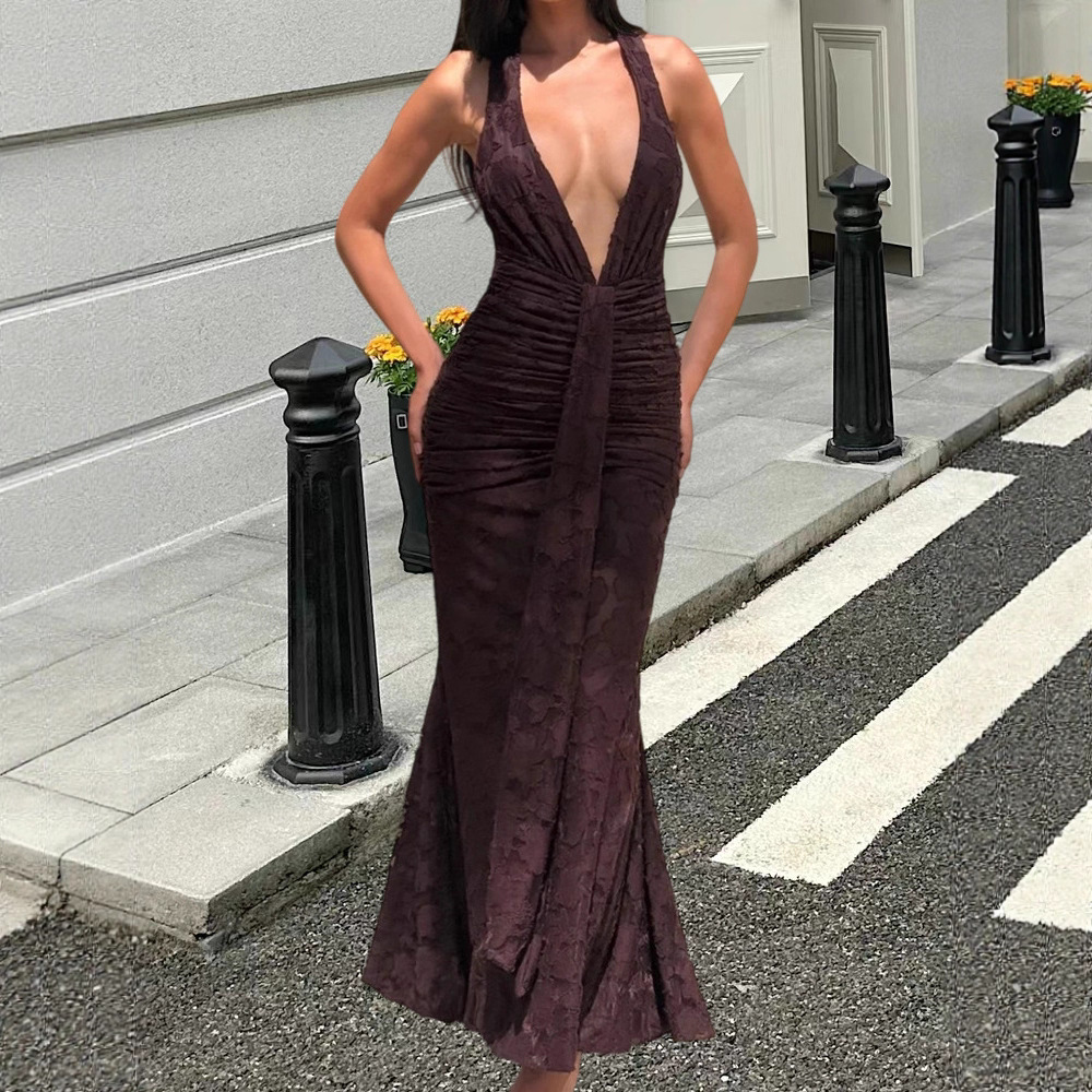 Women's Fashion V-neck Halter Printing Dress