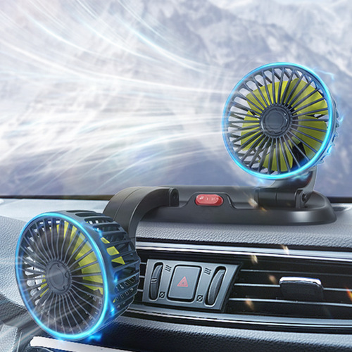 Car double-head fan Car electric fan 360 rotatable wind power with parking sign mini small fan for car
