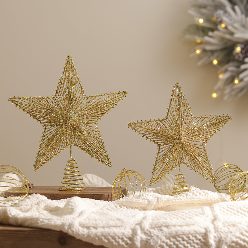 Nuevos productos transfronterizos árbol de Navidad estrella dorada plata blanca brillante árbol de Navidad decoración de Navidad estrella de cinco puntas