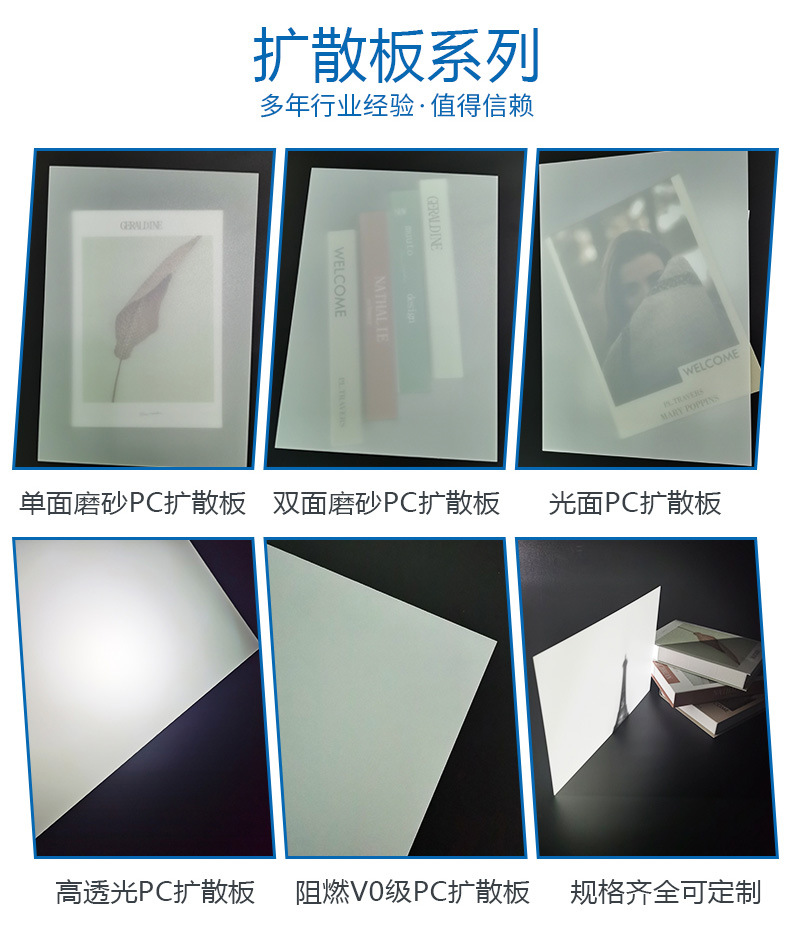 乳白色聚碳酸酯PC扩散板阻燃透明LED面板灯罩单面磨砂pc匀光板-阿里巴巴