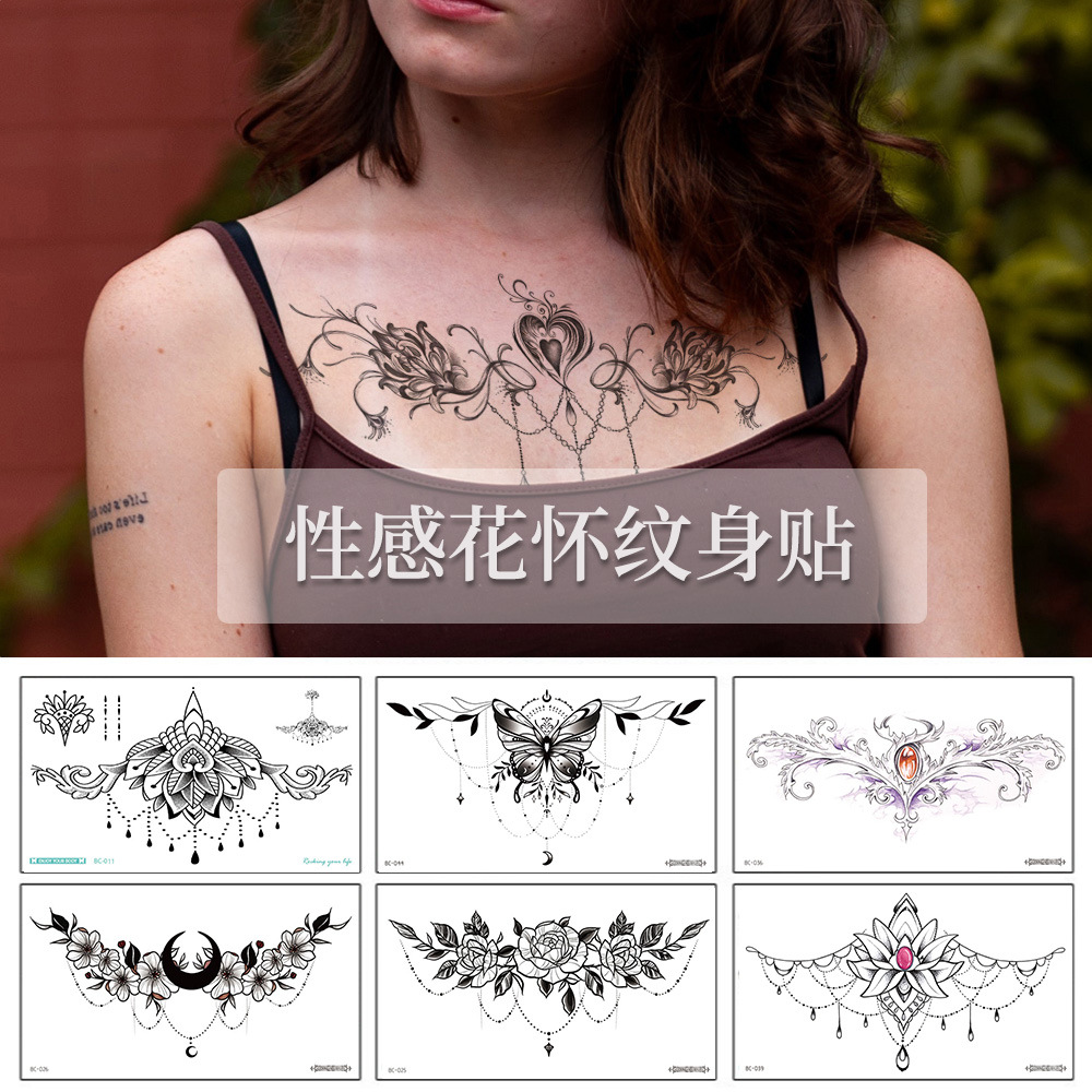 2021 nuevas pegatinas de tatuaje de flor lisa transfronteriza pecho de clavícula cicatriz europea y americana que cubre pegatinas de tatuaje de brazo de flor image 2