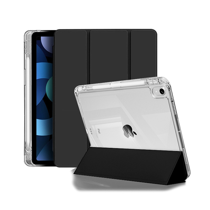Funda protectora para iPad, soporte tríptico, funda para tableta, tapa abatible, alta transparencia, anticaídas, con diseño de ranura para lápiz.