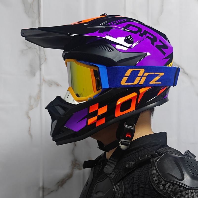 Diàndòngchē ORZ Off-Road Helmet Full Face ATV Karting Rally Helmet Mountain Bike (Auto Parts and Accessories) - s52-54-red-line-with-goggles