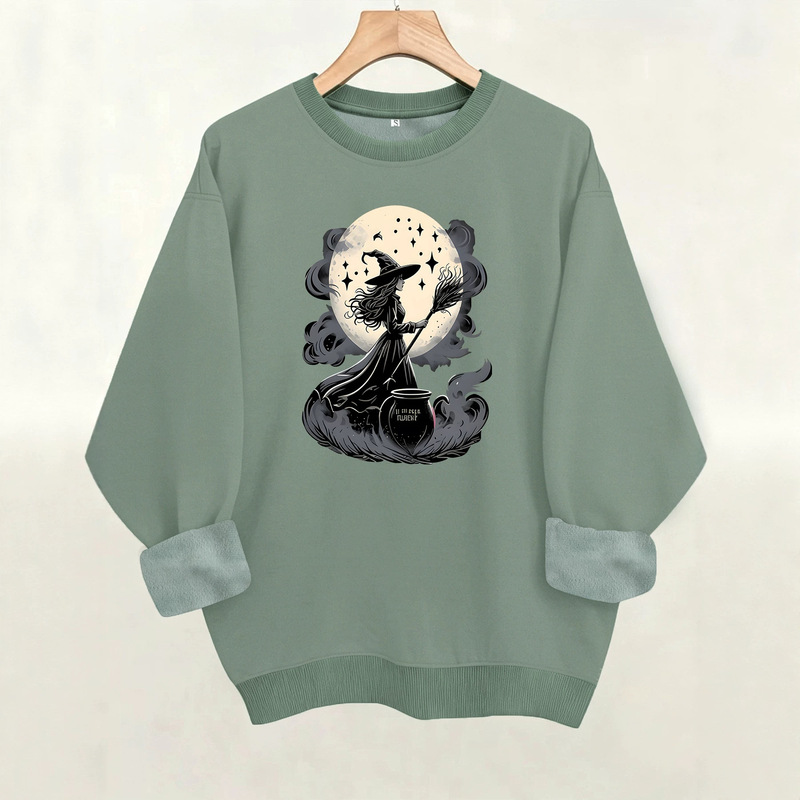 Amazon cross-border e-commerce casual long-sleeved round-neck shirt with exquisite witch print, loose-fitting women's fleece sweatshirt