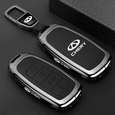 Car key bag – Shell - leather-texture-chery-a-model-4-button-black-car-logo-trapezoid-buckle