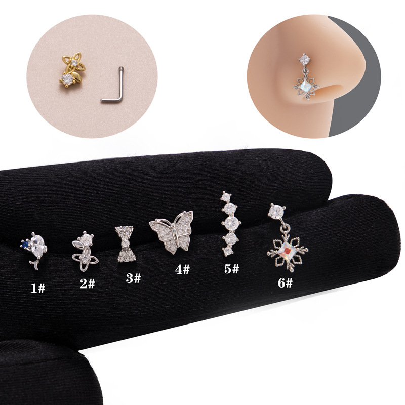 Ethnic Style Butterfly Stainless Steel Copper Zircon Nose Studs In Bulk display picture 2