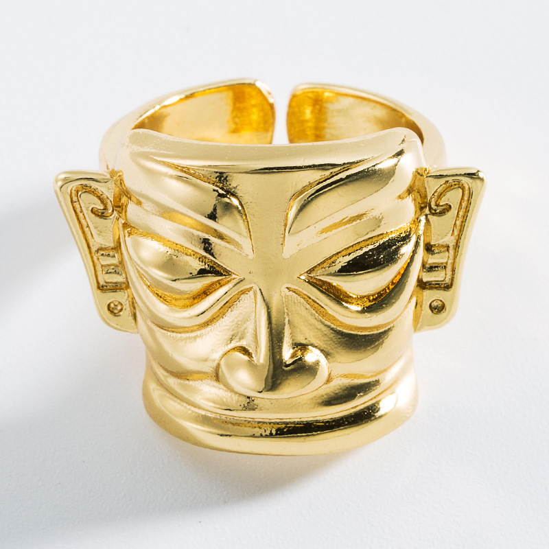 Fashion Geometric Gold Mask Copper Open Ring display picture 6