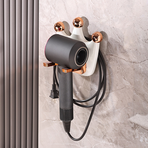 Light luxury hair dryer rack without punching bathroom hair dryer storage bracket wall-mounted bathroom hair dryer shelf hanger