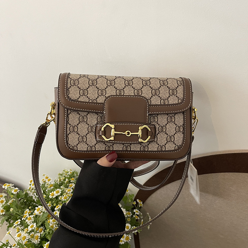 Vintage Hong Kong Style Handbag 2024 Spring New Women's Bag Casual Color-block Single-shoulder Bag Fashion Star Collaboration Crossbody Bag