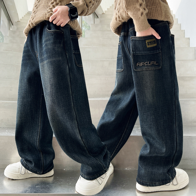 Boys' Pants for Spring and Autumn, Loose Wide-Leg Straight Pants, Stylish Children's Clothing, Fashionable Kids' Jeans
