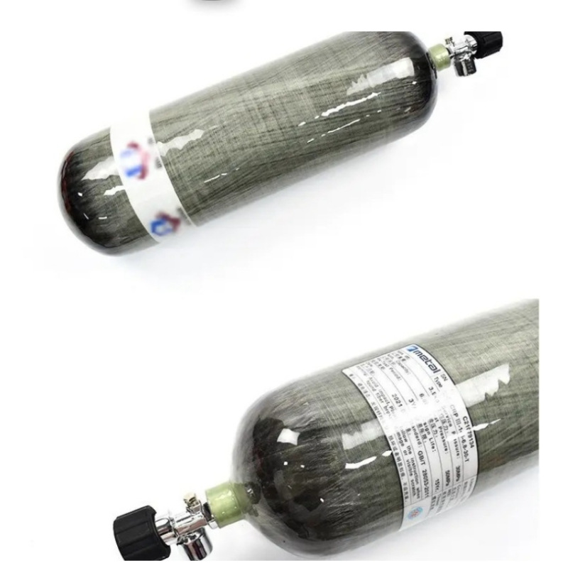 Botella de oxígeno de fibra de carbono minera respirador de almacenamiento de gas botella de alta presión ligera, alta resistencia, seguridad y durabilidad