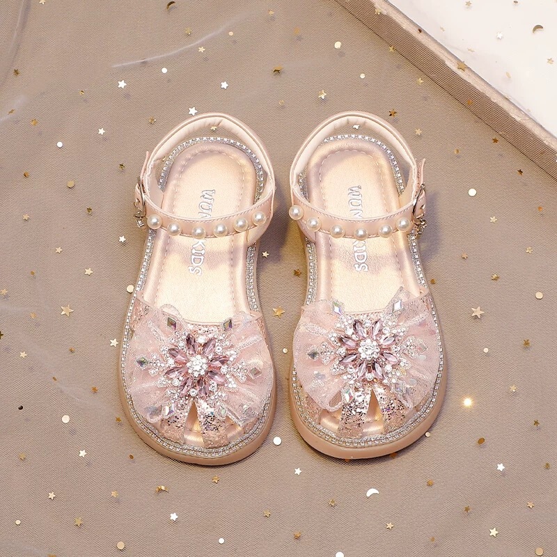 Children's Sandals Girls' Shoes 2026 New Summer Baby Girl Pearl Little Girl Bow Sweet Princess Shoes