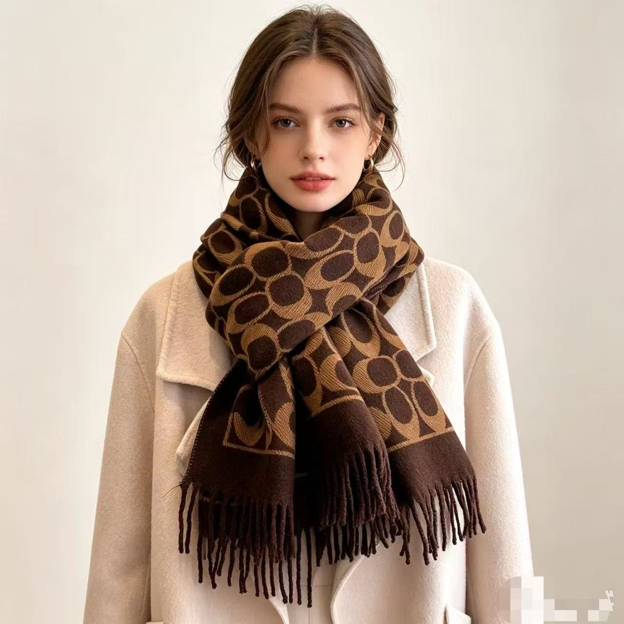 26 new European and American wool blend autumn and winter thickened high-end large shawl outer scarf for women, long and warm