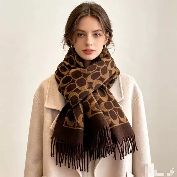 26 new European and American wool blend autumn and winter thickened high-end large shawl outer scarf for women, long and warm