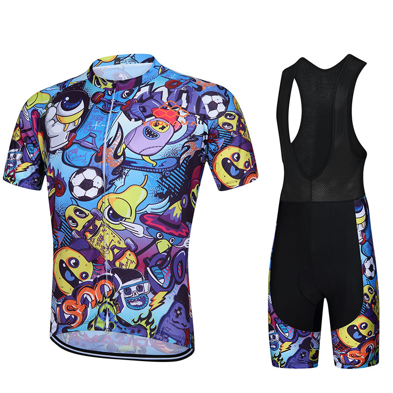 BLACK RACER summer new round French mountain bike top strap pants cycling clothes suit short sleeve men and women