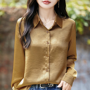 2025 Spring New Acetate Satin Glossy Shirt Long Sleeve Business Wear Loose Shirt Women's Top Manufacturer