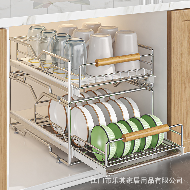 Bastidor de deslizamiento de lavabo de cocina de acero inoxidable almacenamiento multifuncional estante de almacenamiento estante estratificado dentro del gabinete cajón cesta de deslizamiento