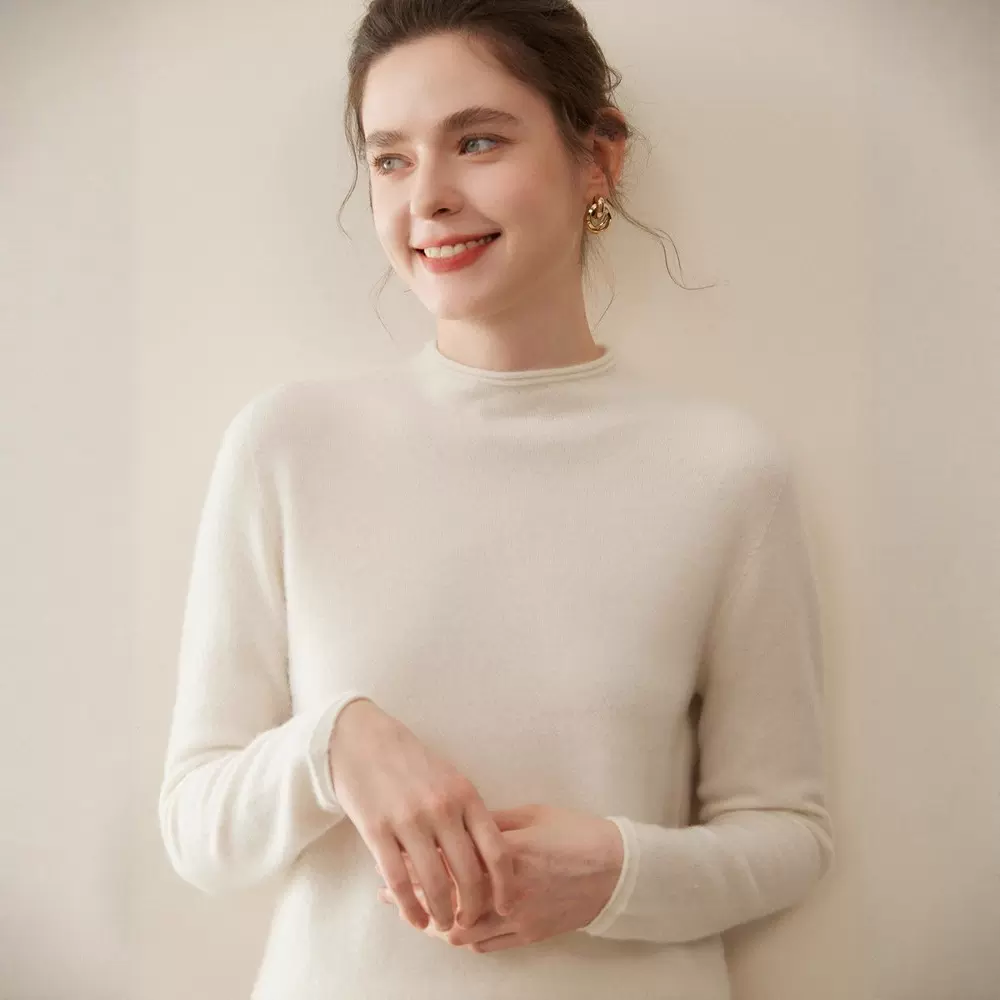 100%纯山羊绒衫女半高领针织衫套头宽松毛衣秋冬内搭外穿打底衫