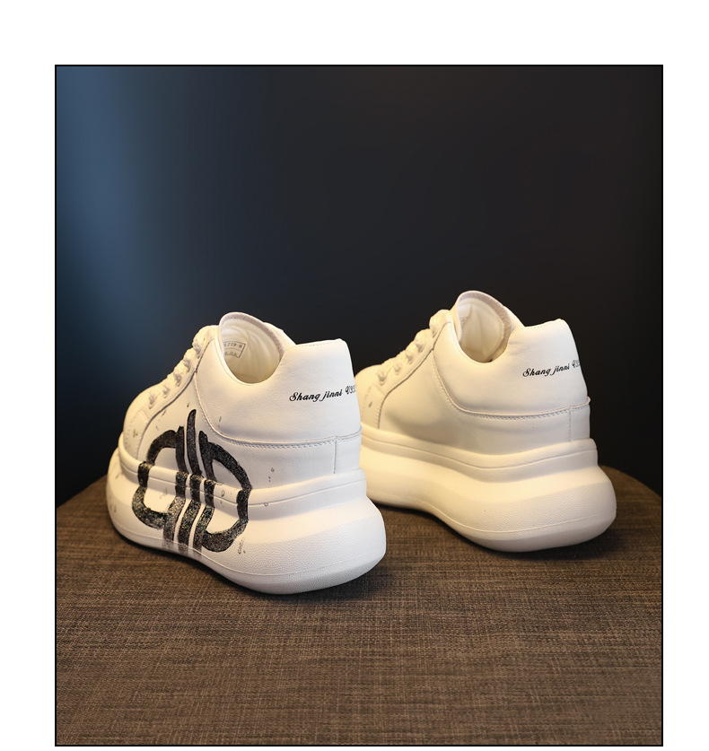 Giày sneaker nữ đế dày tăng chiều cao phong cách graffiti trắng hồng — Trắng hồng chi tiết 20
