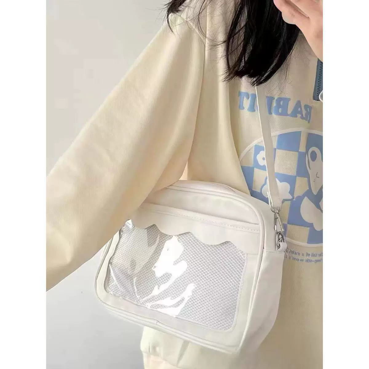 PU Transparent One-Shoulder Crossbody Bag, 28×20×7 cm, Japanese-style Cute Cartoon DIY
